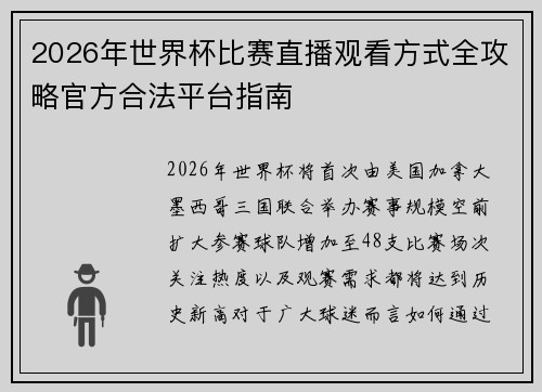 2026年世界杯比赛直播观看方式全攻略官方合法平台指南